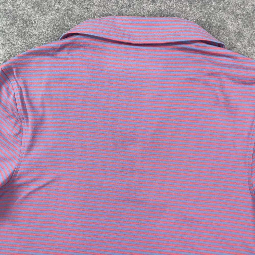 J Crew Performance Mens Polo Shirt M Blue and Red Striped Short Sleeve Golf